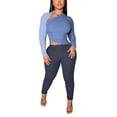 thumbnail image 4 of KOMOO Plus Size Women Patchwork Jumpsuit Color Matching Hollow Slim Fit Bodysuit Skinny Jumpsuits, 4 of 9