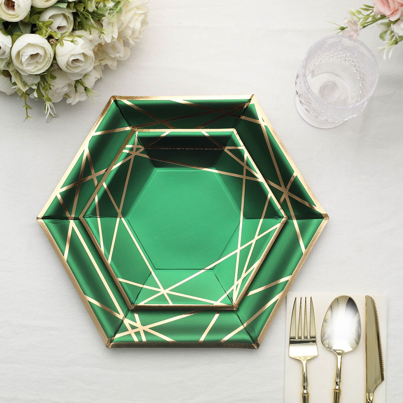 Efavormart 25 Pack 7" Hunter Emerald Green/Gold Hexagon Dessert Paper