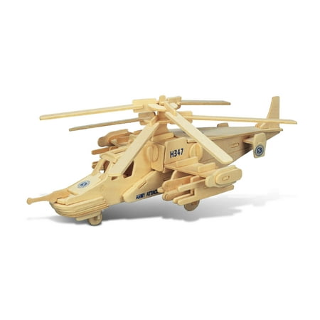 Puzzled 3D Puzzle Black Shark Helicopter Wood Craft Construction Model Kit, Educational DIY Wooden Toy Assemble Model Unfinished Crafting Hobby Army Puzzle, Build & Paint for Decoration 84 Pieces