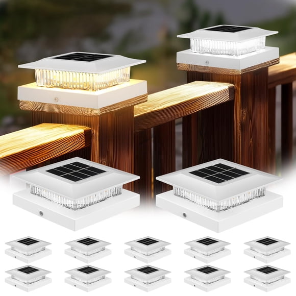 4x4 Solar Post Cap Lights 12 Pack, Fence Post Solar Lights Warm & White Waterproof Outdoor Fence Lights Fit 4x4 Wood/Vinyl, Lights for Fenc
