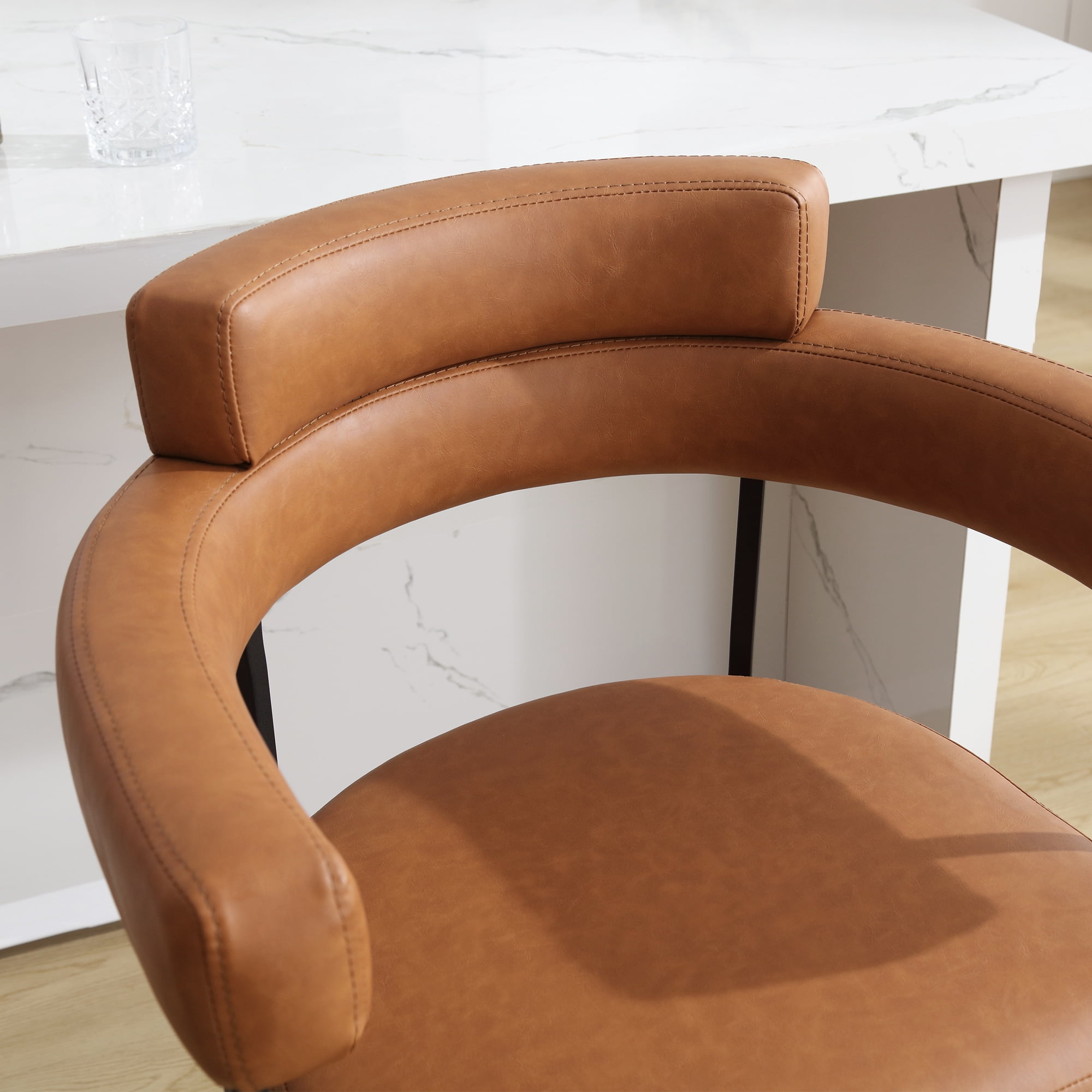 Zesthouse 26" Counter Height Swivel Barstools, Faux Leather Upholstered Bar Stools Set of 2, Armrests, Metal Base, Brown