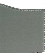 Castle Place Curved Upholstered Nailhead Trim Linen Headboard, Light Grey, Twin