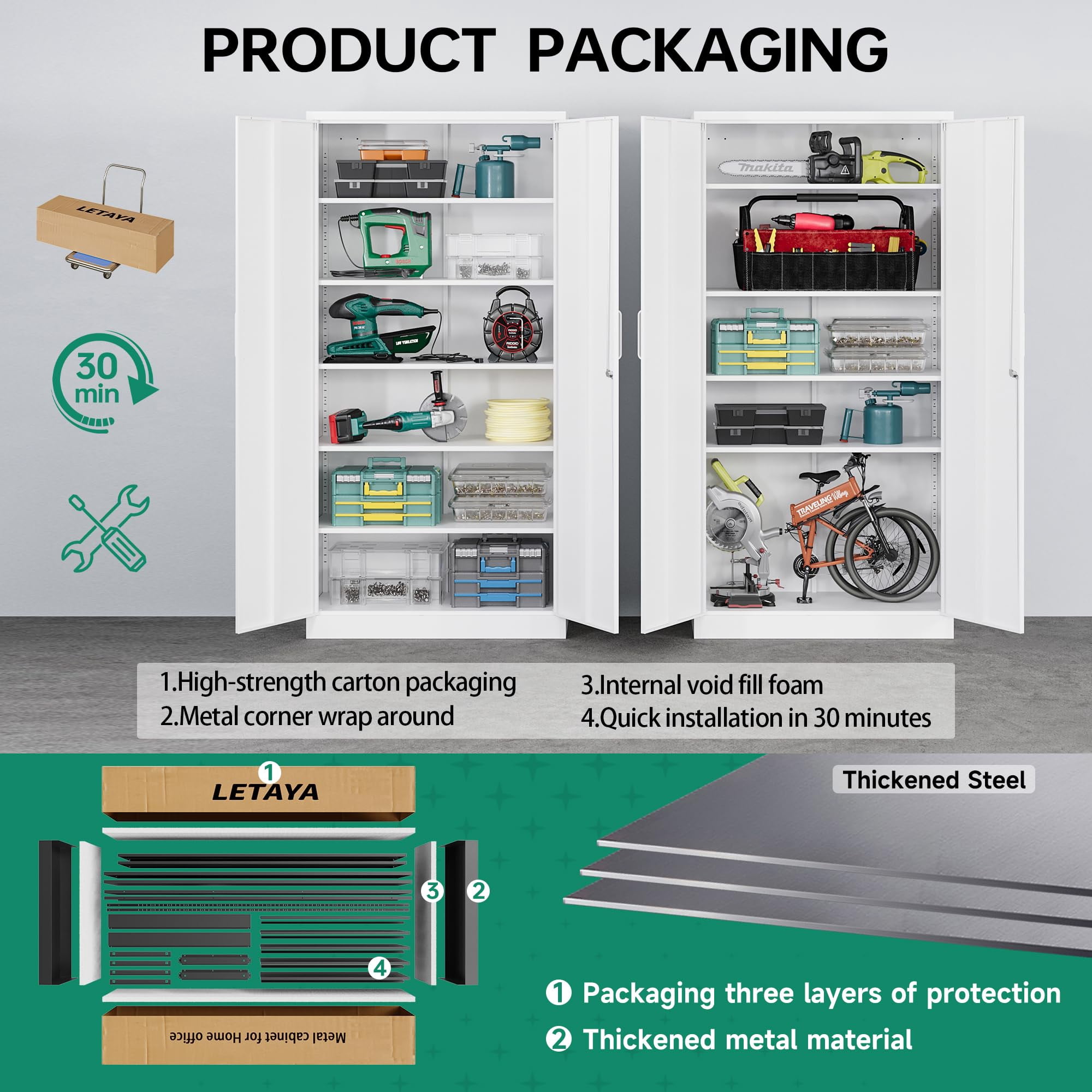 STANI Metal Storage Cabinets with Lock Door,Steel Locker Garage Cabinets 5 Adjustable Shelves for Home,Office, Warehouse