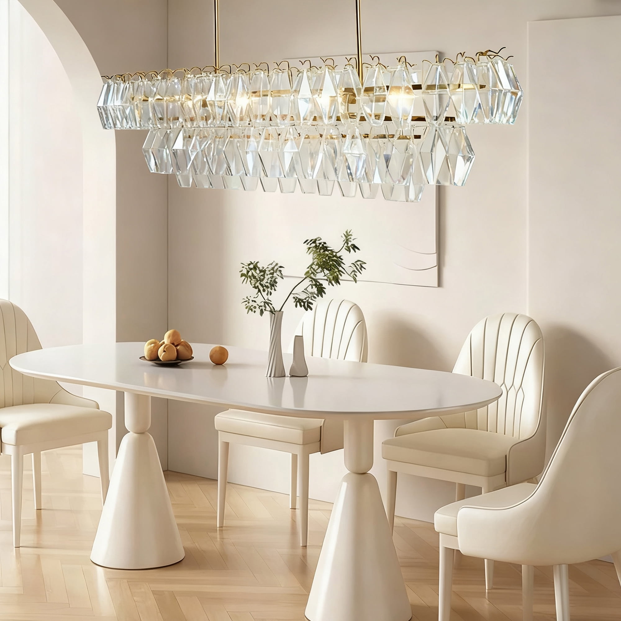 Elegance Fluted Adjustable Crystal Chandelier with Luxe Metallic Finish Fixtures for Dining Living Room Ceiling Lamp for Bedroom