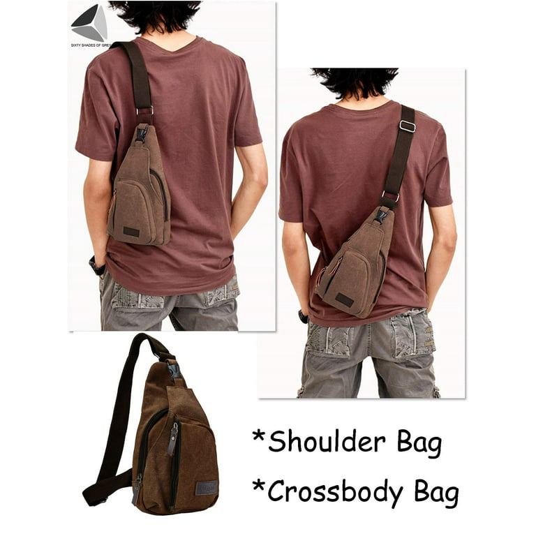 Men's SixtyShadesofGrey Men's Leather Sling Bag Chest Shoulder Backpack Crossbody Bag with USB Port Black