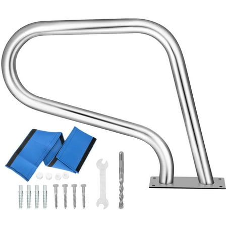 VEVOR 32x23 inch Pool Handrail 304 Stainless Steel 250 LBS Load Capacity Silver Rustproof Pool Handrail Humanized Swimming Pool Handrail with Blue Grip Cover & M8 Drill Bit & Self-Taping Screws