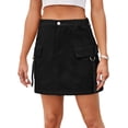 thumbnail image 2 of LYMAYTER Women's Casual Mini Short Skirt Cargo Pockets Stretchy Waist Jean Skirt S-2XL, 2 of 9