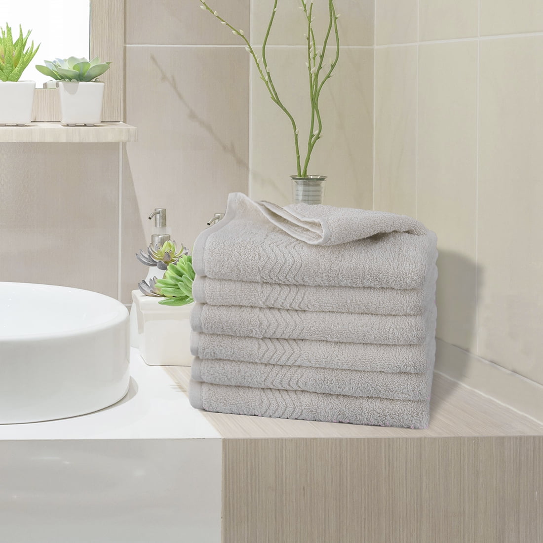 PiccoCasa Hand Towels 100% Cotton Soft Towel Set Hotel Spa Quality Towels 2  Pcs Pink 13x29