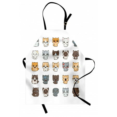 

Emoji Apron Cute Cartoon Cats and Dogs with Various Facial Expressions Angry Happy Sad Smiling Unisex Kitchen Bib Apron with Adjustable Neck for Cooking Baking Gardening Multicolor by Ambesonne