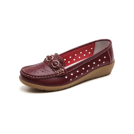

Bellella Women Flats Hollow Out Casual Shoes Wedge Loafers Lightweight Walking Shoe Outdoor Work Wine Red Hollow Out 9