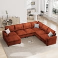thumbnail image 1 of Canapé Sectionnel Modulaire en L de 120,1 Pouces, Canapé Sectionnel 7 Places avec Pouf de Rangement, Orange, 1 of 9