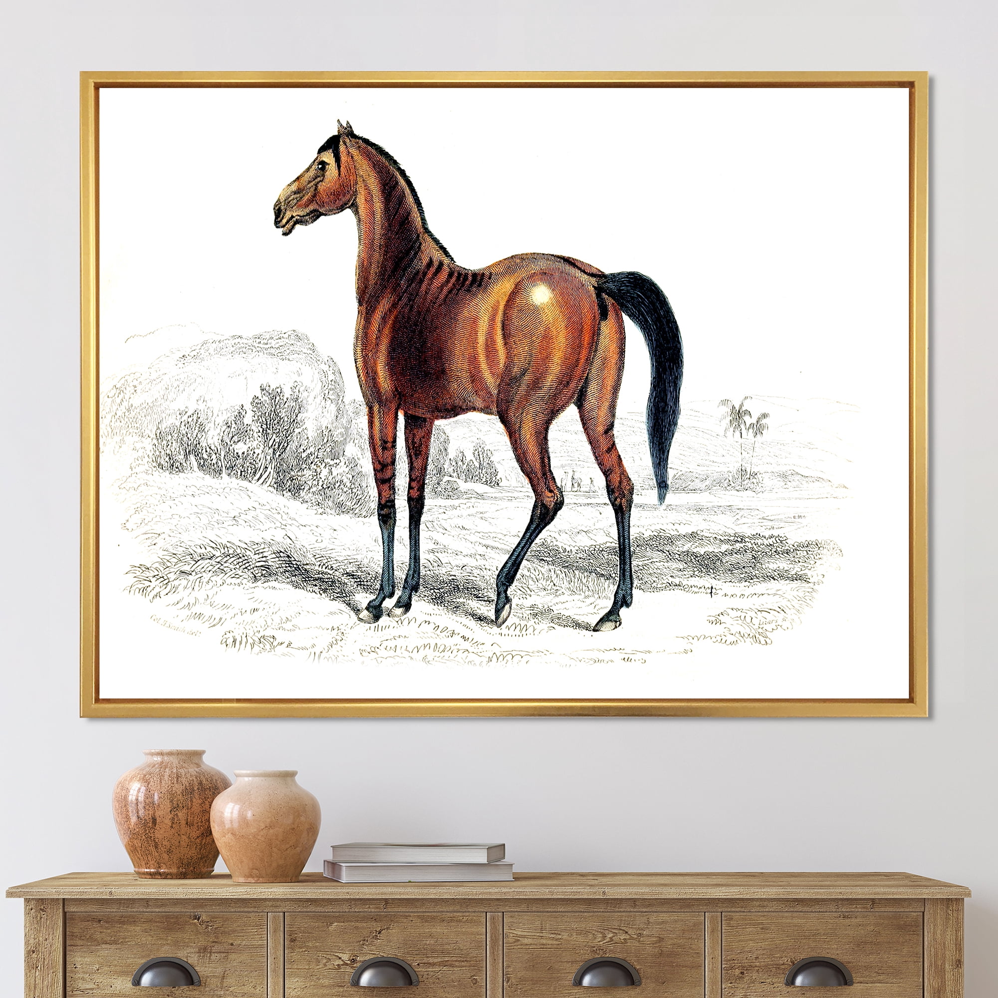 Designart 'Ancient Horse' Farmhouse Framed Canvas Wall Art Print