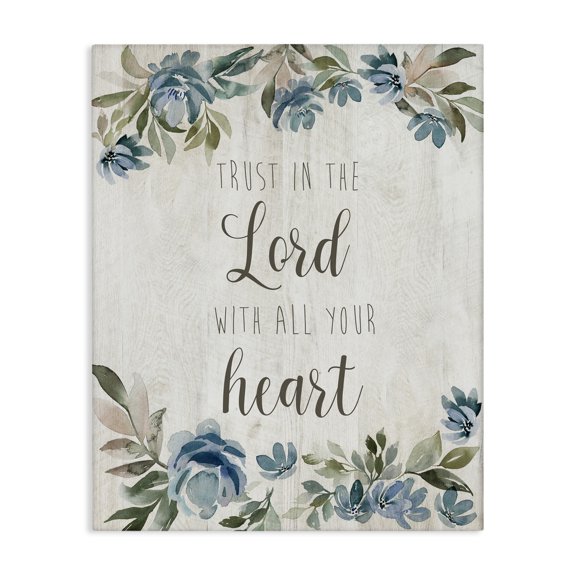 Stupell Industries Shabby Chic Trust the Lord with Heart Vintage Blue Florals Canvas Art, 24 x 30, by Kristen Brockmon