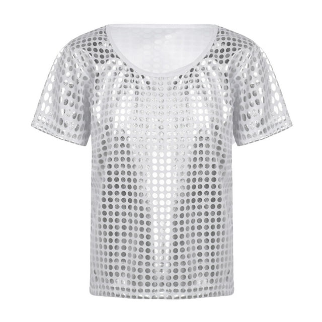 YOUSNH Robe de Fête Décontractée à Paillettes pour Filles Garçons Manches Courtes Gilet Haut Filles Argent 4-5 Ans