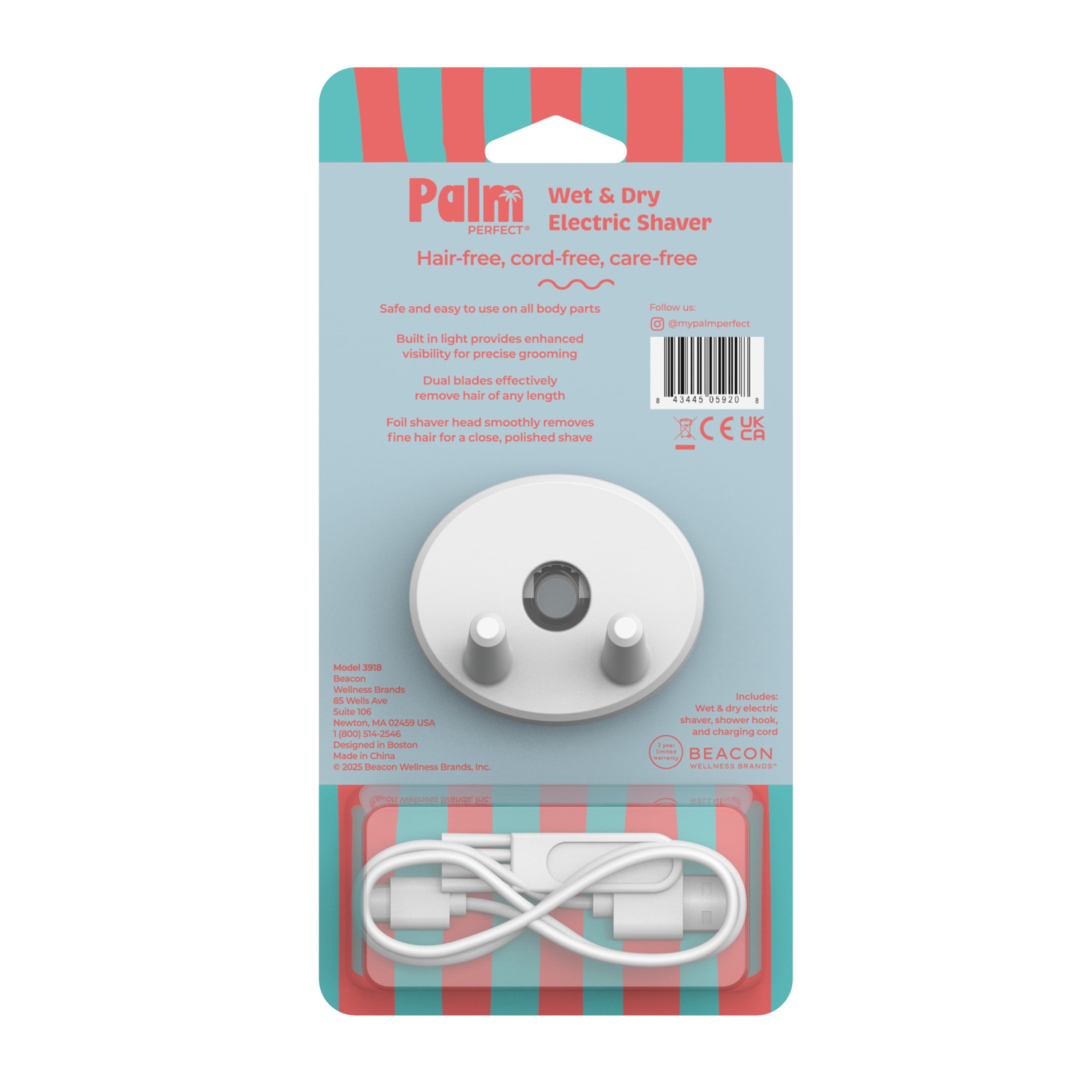 PalmPerfect Rechargeable Electric Women's Shaver with Shower Mount