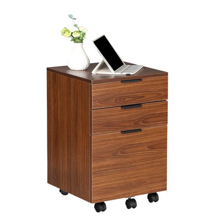 UPC: 0715050809212 | JJS 3 Drawer Rolling Wood File Cabinet with Locking Wheels for A4 or Letter Size Brown