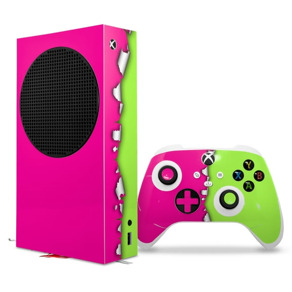 WraptorSkinz Skin Wrap compatible with the 2020 XBOX Series S Console and Controller Ripped Colors Hot Pink Neon Green (XBOX NOT INCLUDED)