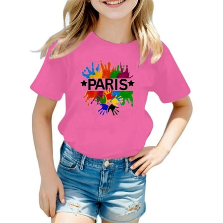 

KDFJPTH Children Kids Boys Girls Fashion Summer Short Sleeve Letter Printed T Shirt Blouse Casual Tunic Clothes Toddler Tops