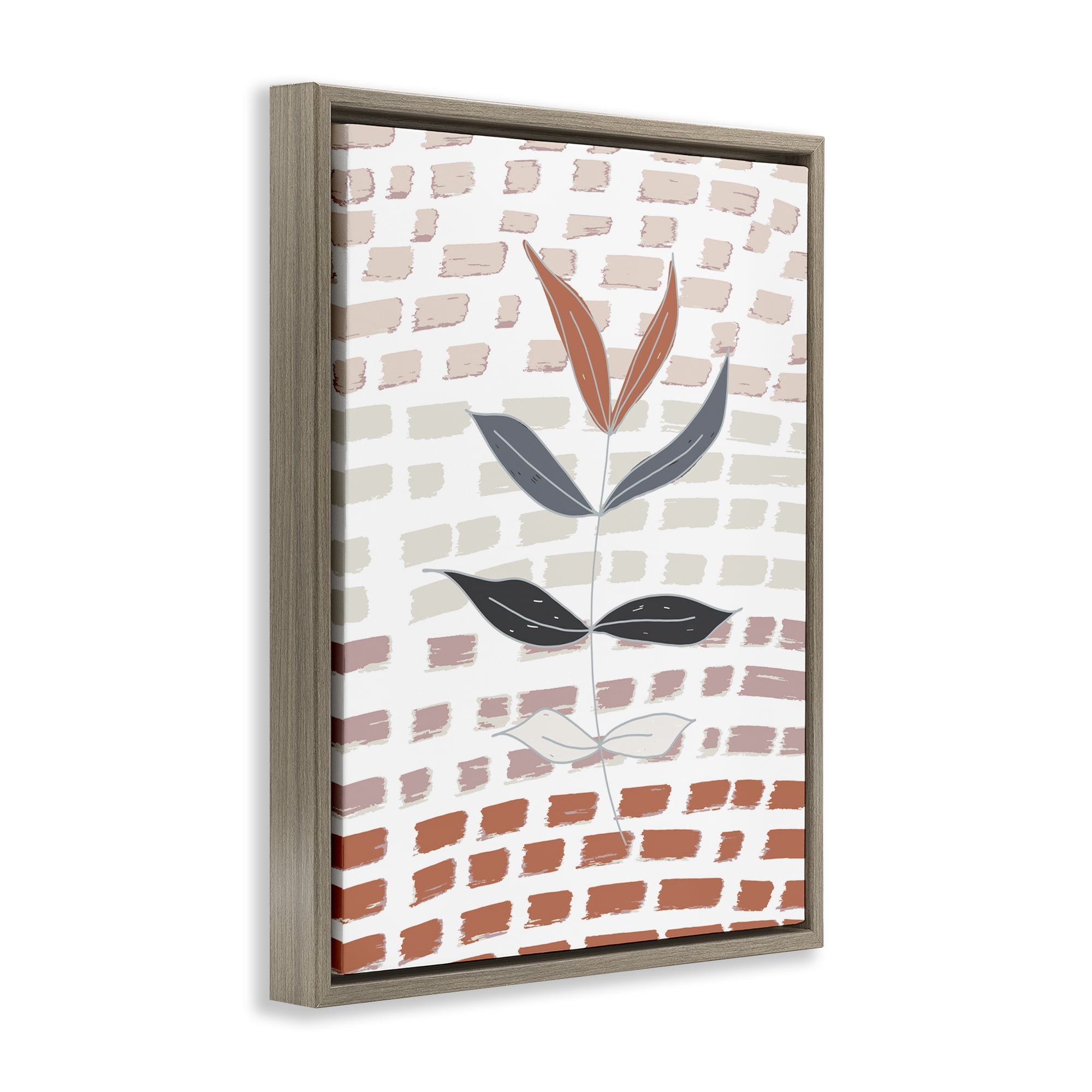 Stupell Industries Abstract Leaf on Pattern Plants & Flowers Painting Brown Floater Framed Canvas Art Print Wall Art, 25 x 31