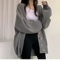 thumbnail image 2 of LOVE DOCK Korean Ins Lazy Knitted Cardigan Female V-neck Single-breasted Loose Lantern Sleeve Sweater Coat Women Oversized Sweater, 2 of 6