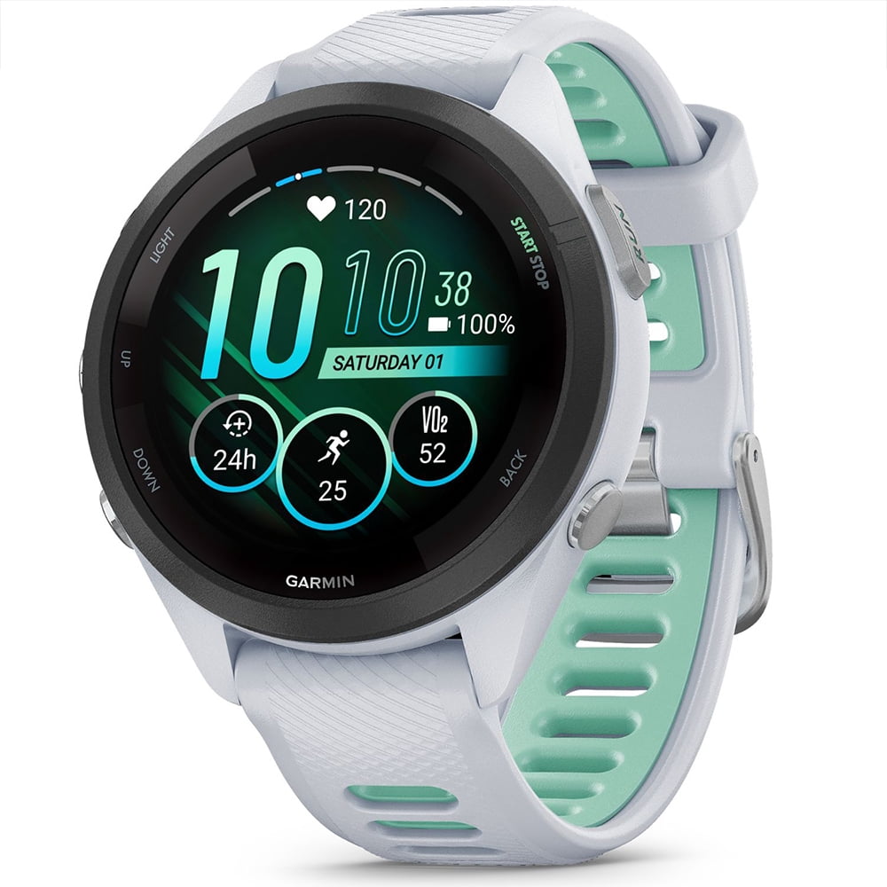 Garmin Forerunner 265S GPS Smartwatch, Whitestone/Neo Tropic 010-02810-04 Bundle with Deco Essentials 3x 18mm Metal Bands, 3x Silicone Dust Cover and 2x Screen Protector