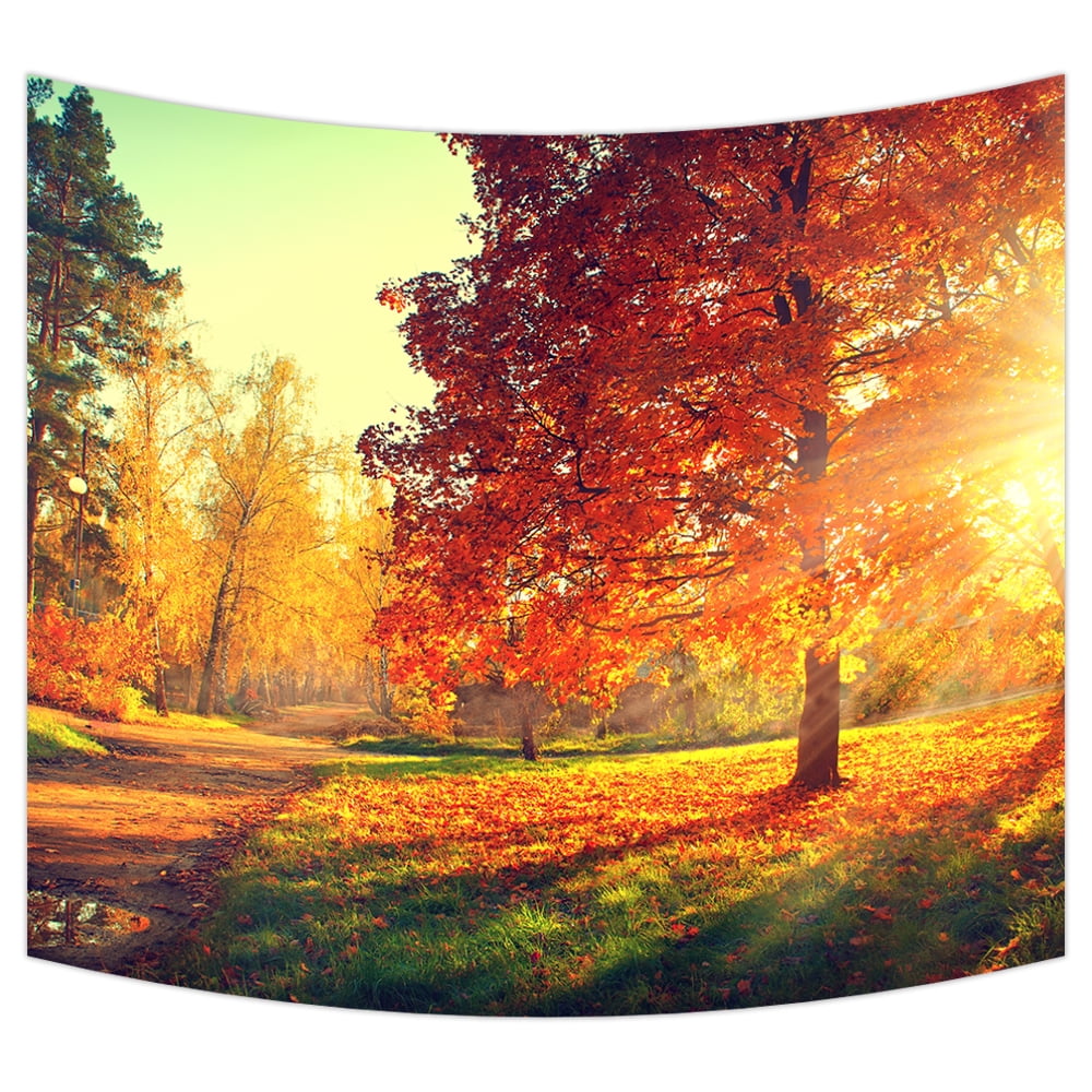 YKCG Autumn Park Scene Fall Trees and Leaves Wall Hanging Tapestry Wall