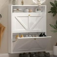 thumbnail image 2 of Shoe Cabinet with 3 Flip Drawers, Narrow Shoe Entryway Cabinet, Modern Wall-Mounted Shoes Cabinet, Front Door Shoes Organizer with Open Top Shelf, Hidden Space-Saving Organizer, 2 of 10