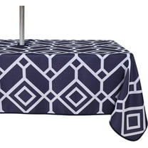 Moroccan Outdoor Tablecloth with Umbrella Hole and Zipper, 60 x 84 Inch Navy, Rectangle Waterproof Wrinkle Free Table Cloth Decorative Fabric Washable Table Cover for Patio, Party, Picnic