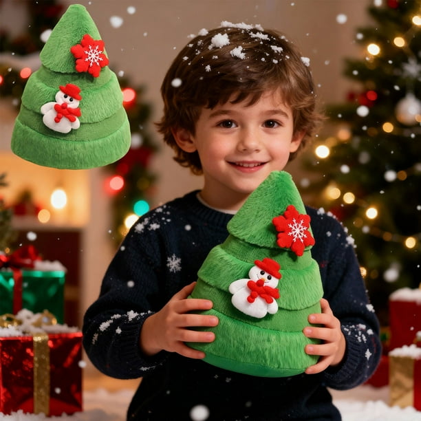 Cojín navideño de peluche con forma de árbol de Navidad y decoración de muñeco de nieve y copos de nieve | Cojín de sofá de poliéster suave para decoración navideña y regalos