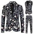 thumbnail image 3 of Trajes navideños para hombre, traje de 3 piezas de corte regular, estampado de copos de nieve, muñeco de nieve, chaqueta, pantalones, chalecos, conjunto de traje para hombre para Navidad, 3 of 5