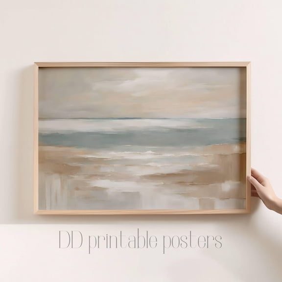 Beige Blue Abstract Ocean Print, Neutral Coastal Wall Art Home Decor #1249, Unframed Poster Size 8x12