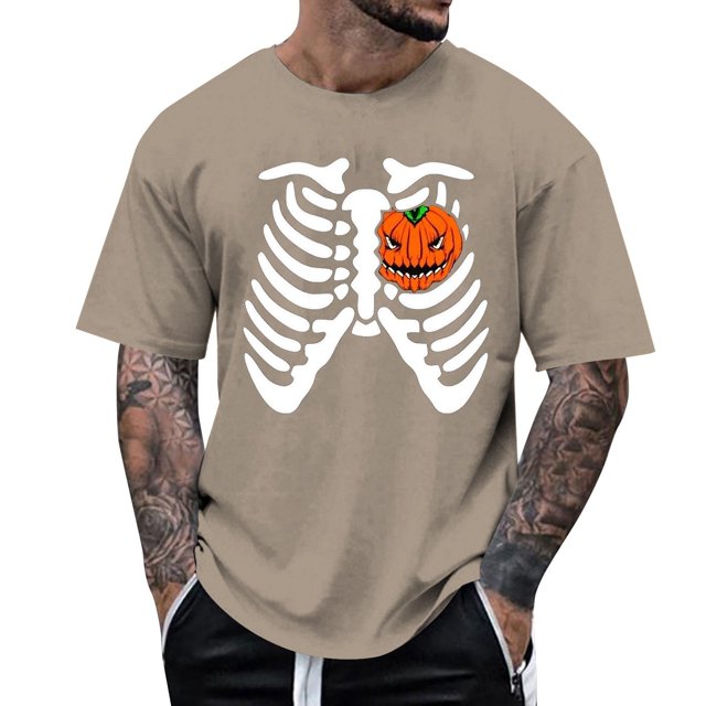 VBARHMQRT Grey Sweatshirt White Bone Pumpkin Heart| Print Novelty Coat Men and Women T Shirt Adult Khaki