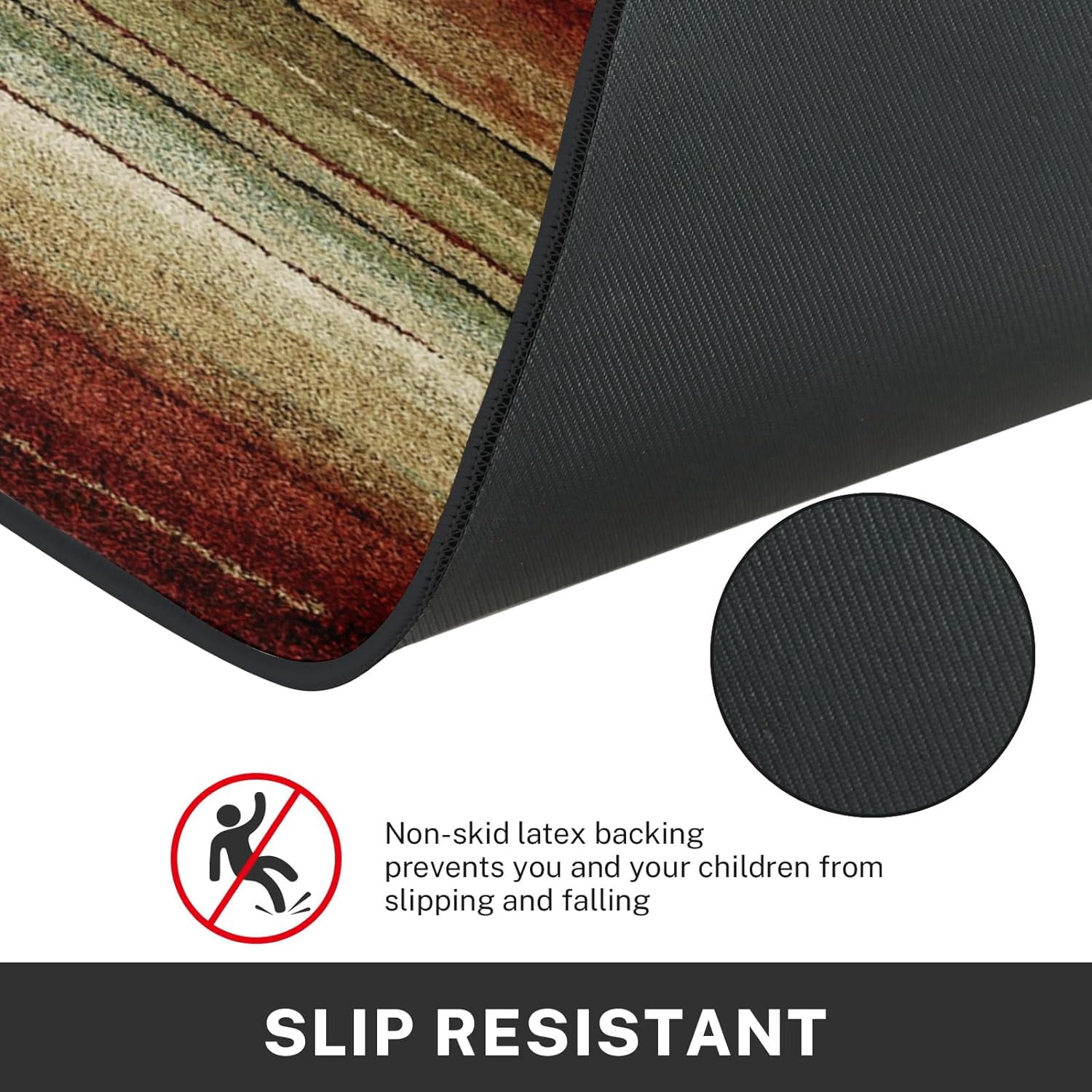Vintage Stripes Kitchen Rugs and Mats Non Skid Washable Set of 2, Red Brown Green Kitchen Mats for Floor, Geometric Kitchen Runner Rug Abstract Lines Kitchen Decor