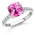 thumbnail image 2 of Gem Stone King 10K White Gold Pink Created Sapphire and White Lab Grown Diamond Engagement Ring for Women (2.95 Cttw, Cushion 8MM, Gemstone September Birthstone, Size 9), 2 of 4