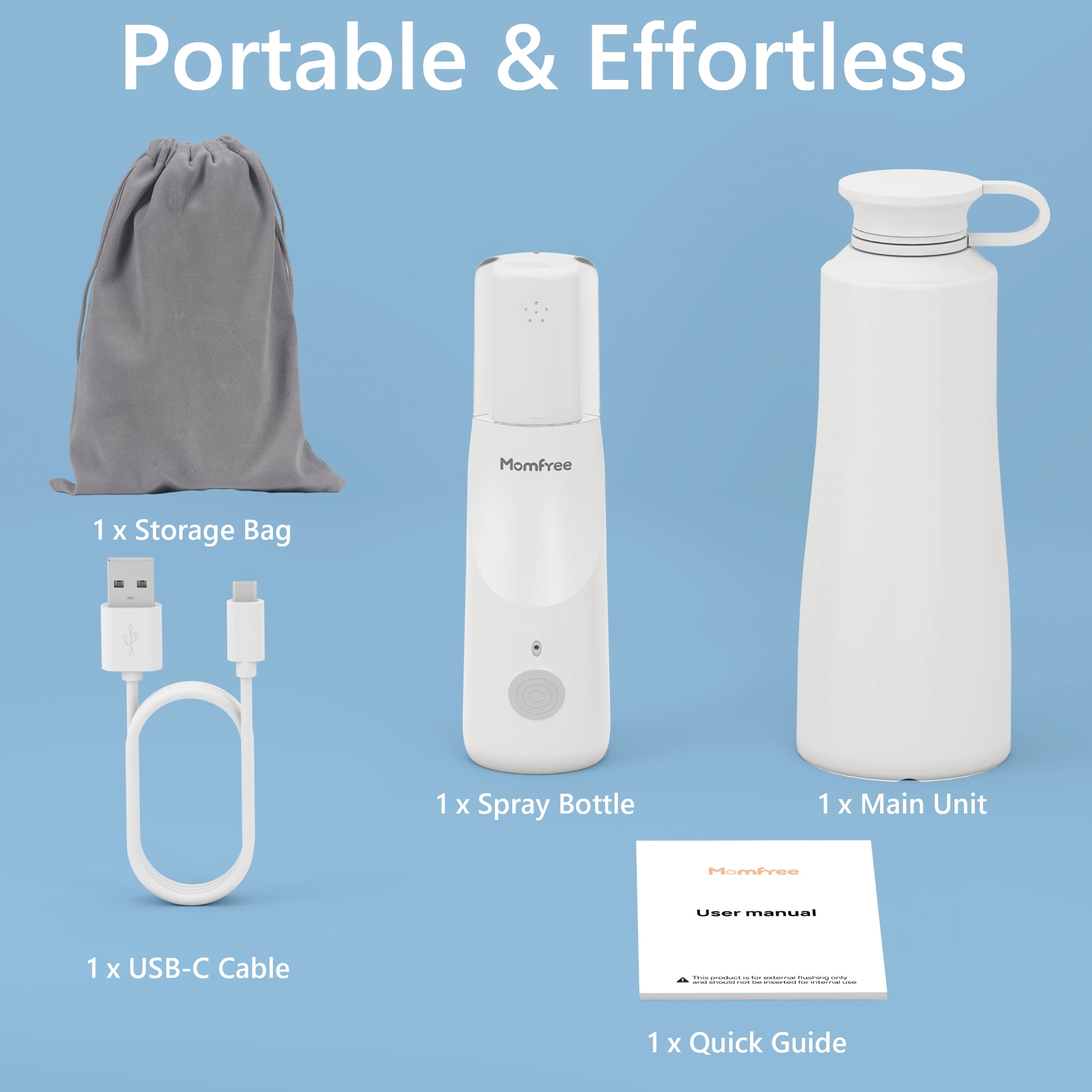 Momfree Portable Electric Bidet Sprayer, 350ml Bottle, 3 Spray Modes, USB-C Rechargeable, IPX7 Waterproof, for Travel & Postpartum Personal Hygiene