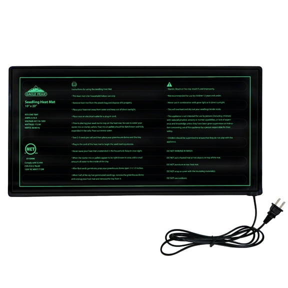 EAGLE PEAK Seedling Heat Mat Durable Waterproof 10" x 20", UL & MET-Certified Heating Pad for Seed Starting and Germination