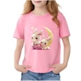 thumbnail image 2 of Kids Graphic Print Short Sleeve Tee - Rabbit Bunny Design Cotton T-Shirt for Boys Girls Pink 5-6 Years, 2 of 6