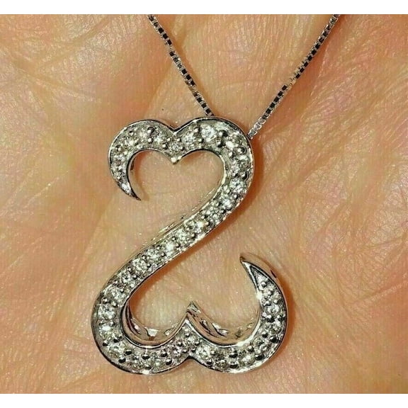 1 Ct Round Cut Lat Created Diamond Open Heart Pendant Necklace 925 Silver Gold Plated