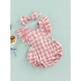 thumbnail image 3 of Gupgi Baby Girls Plaid Romper Infant Ruffles Short Sleeve Jumpsuits 0-24M, 3 of 9