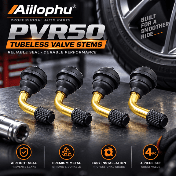 2Pcs PVR50 Tubeless Valve Stems,45°Bent Angled Anodized Aluminum Rubber Snap-in Valves with Dust Caps for Motorcycle,Scooter,ATV
