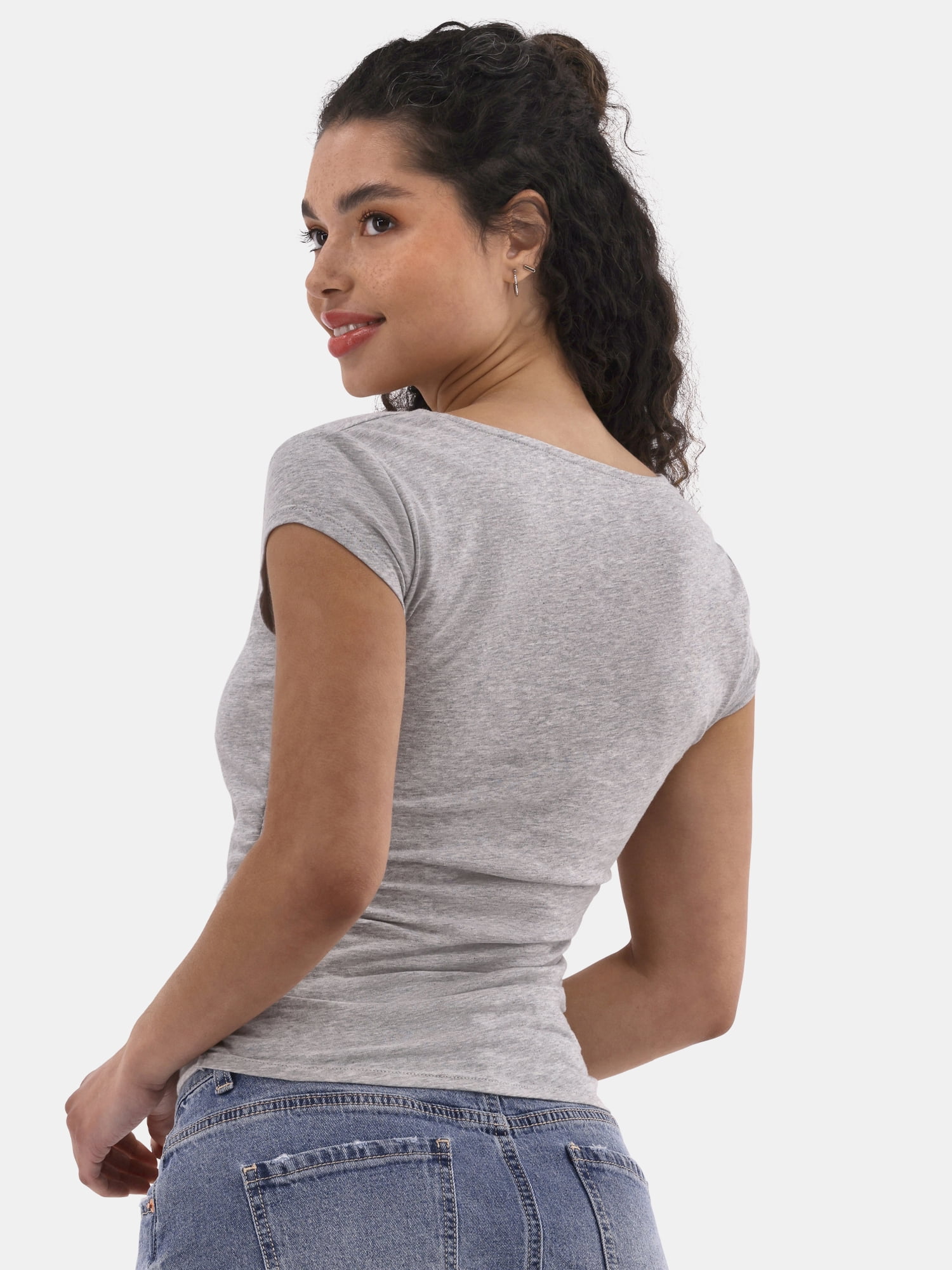 No Boundaries Portrait Neck Top with Cap Sleeves, Women's