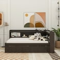 thumbnail image 2 of Twin Size L-shaped Bookcases Bed with Power Outlets, USB Charging Ports,Two Drawers,Espresso, 2 of 17