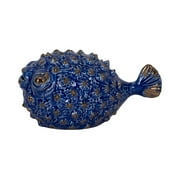 Sagebrook Home Whimsical Ceramic Pufferfish Figurine, Intricate Detailing, Perfect for Coastal Chic Decor Enthusiasts
