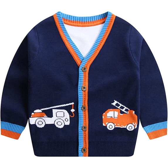 YOUI-GIFTS Toddler Boys Girls Cardigan Sweater Button-Down Basic Cartoon Knit Sweater Crew Neck Jacket Outerwear 1-7Y