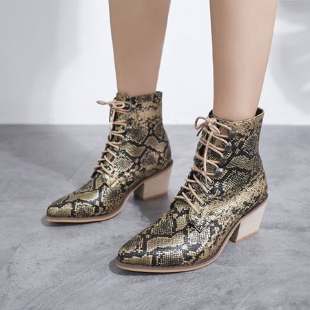 

Womail Women Snakeskin Booties Women’s Fall Retro Ankle Boots Casual Pointed Toe Chunky Block Mid Heels Shoes Plus Size Lace Up Boots Savings on Clearance