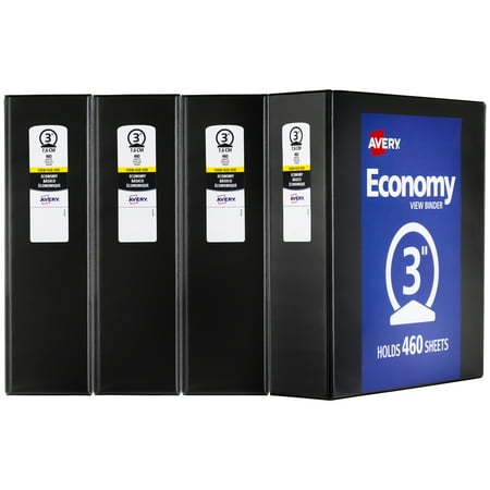 Avery Economy View Binder, 3 Round Ring, 4 Black Binders