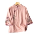 thumbnail image 4 of YM YOUMU Women Floral Blouse Ethnic Embroidery Floral Shirt 3/4 Sleeve Tops, 4 of 5