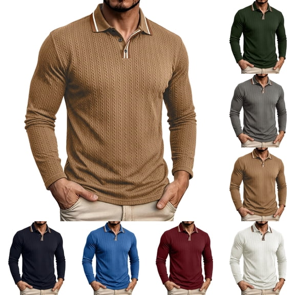 LONKITO Long Sleeve Shirts for Men Casual Polo Shirt with Collar Breathable Slim Fit Shirts