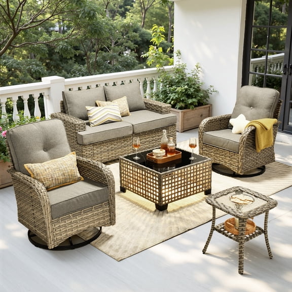 Toject 6 Pieces Patio Furniture Set, All Weather Wicker Patio Conversation Set with Swivel Chairs, Outdoor Furniture for Garden, Dark Gray