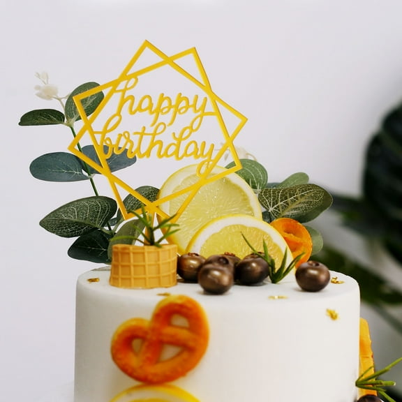 Efavormart Gold Acrylic Happy Birthday Cake Toppers, Cake Decoration Supplies - 6 Assorted Styles for Birthday Party,  Cakes, Cupcakes, Deserts Display